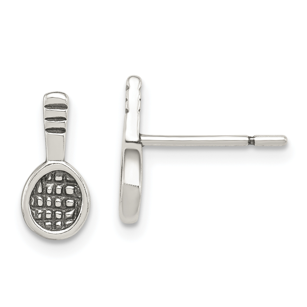 Million Charms 925 Sterling Silver Sports Antique Tennis Racquet Post Earrings